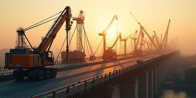 Excavators and cranes at a construction job site