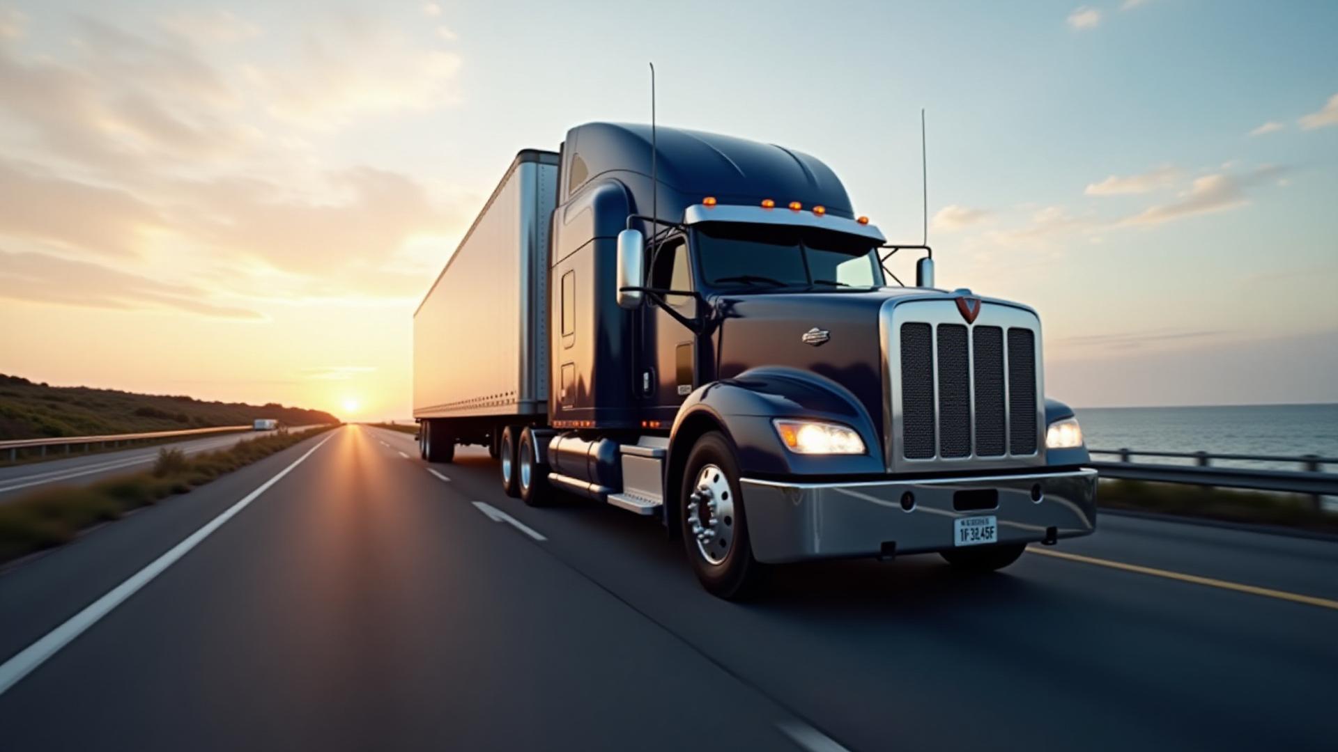 TKL Trucking heavy-duty vehicle navigating at twilight
