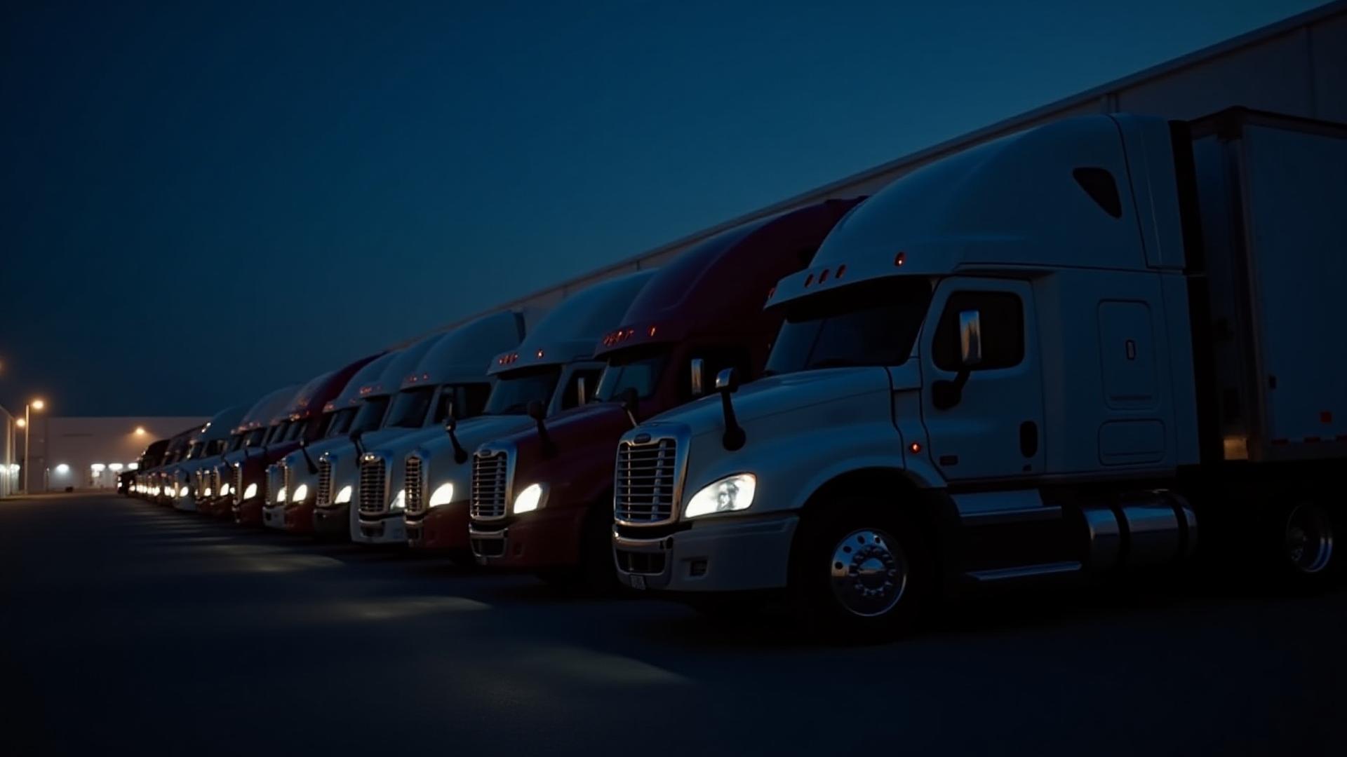 TKL Trucking logistics fleet lined up ready for dispatch from Hampton VA